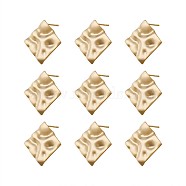 Brass Stud Earring Findings, with Loop, Rhombus, Real 18K Gold Plated, 25x25mm, Hole: 2.5mm, pin: 0.8mm(KK-TA0007-13G)