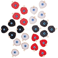 SUPERFINDINGS 24Pcs 2 Style Druzy Resin Pendants, with Edge Light Gold Plated Iron Loops, Flat Round with Eye & Heart with Evil Eye, Mixed Color, 20~23x17~18x5mm, Hole: 1.8mm, 2 style, 6 color, 4pcs/color, 24pcs(RESI-FH0001-38)