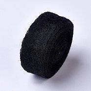 Nonelastic Lace Trim, Polyester Ribbon for Jewelry Making, Black, 7/8 inch(22mm), about 10yards/roll(9.144m/roll)(OCOR-WH0054-18)