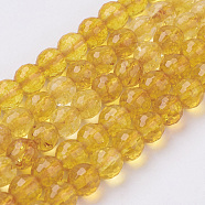 Natural Quartz Crystal Beads Strands, Dyed & Heated, Imitation Citrine, Faceted, Round, Goldenrod, 4mm, Hole: 1mm, about 46pcs/strand, 7.4 inch(G-G099-F4mm-19)