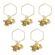 Alloy Bees and Iron Bell Pendant Decoration, with Brass Hexagon Ring, Golden, 39mm, 10pcs/set(HJEW-JM01307-01)