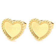 304 Stainless Steel Stud Earring Findings, Heart Earring Settings, Real 18K Gold Plated, Tray: 8x9mm, 9.5x10.5mm(EJEW-I290-13G)