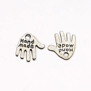 Tibetan Style Alloy Hand Carved Word Hand Made Charms, Cadmium Free & Lead Free, for Gift Package, Antique Silver, 12.5x12x0.8mm, Hole: 1mm(TIBEP-O009-31)