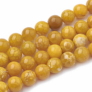 Dyed Natural Crackle Agate Beads Strands, Round, Goldenrod, 10~11mm, Hole: 1mm, about 38pcs/strand, 15.1 inch(G-T100-02G)