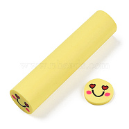 Handmade Polymer Clay Nail Art Decoration, Fashion Nail Care, No Hole Tubes, Column with Smiling Face Pattern, Yellow, 49~50.5x11~12mm(CLAY-T016-87)