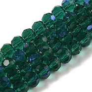 Electroplate Transparent Glass Beads Strands, Faceted, Round, Rainbow Plated, Sea Green, 6mm, Hole: 1mm, about 98~100pcs/strand, 20.39~20.59 inch(51.8~52.3cm)(EGLA-A035-T6mm-L18)