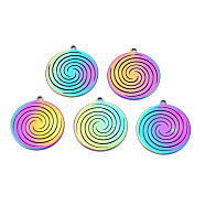 Ion Plating(IP) 201 Stainless Steel Pendants, Flat Round with Vortex, Rainbow Color, 30x27x1.5mm, Hole: 2mm(STAS-T063-185M)
