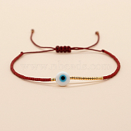 Adjustable Lanmpword Evil Eye Braided Bead Bracelet, Dark Red, 11 inch(28cm)(ZW2937-21)