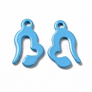 Spray Painted 201 Stainless Steel Charms, Sky Blue, 13x8x1mm, Hole: 1.2mm(STAS-G304-27B)