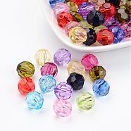 Transparent Acrylic Beads, Faceted Round, Mixed Color, about 12mm in diameter, hole: 2mm, about 568pcs/500g(PL505Y)