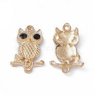 Alloy Connector Charms, with Jet Rhinestones, Owl Links, Light Gold, 22x13.5x3mm, Hole: 1.2mm(FIND-A024-58LG)