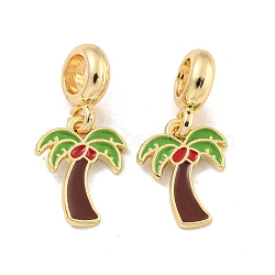 Rack Plating Alloy Enamel Coconut Tree European Dangle Charms, Large Hole Pendants, Golden, Cadmium Free & Nickel Free & Lead Free, Coconut Brown, 25mm, Hole: 4.6mm, Coconut Tree: 15.5x12x1.5mm(FIND-B034-51G-01)