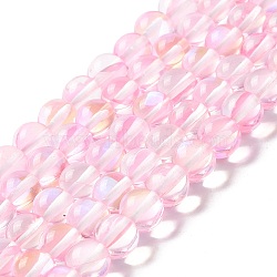Synthetic Moonstone Beads Strands, Round, Pink, 8mm, Hole: 1mm, about 48pcs/strand, 14.57''~15.35''(37~39cm)(G-E573-02B-15)