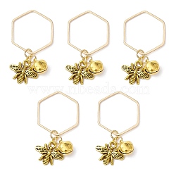 Alloy Bees and Iron Bell Pendant Decoration, with Brass Hexagon Ring, Golden, 39mm, 10pcs/set(HJEW-JM01307-01)