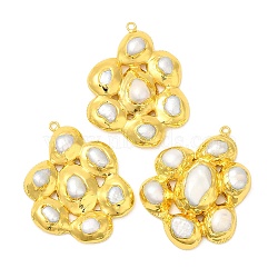 Brass Pendants, Natural Pearl Flower Charms, Long-Lasting Plated, Golden, 45.5~46x35x9.5mm, Hole: 1.8mm(KK-M251-03G)