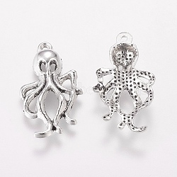 Tibetan Style Alloy Octopus Pendants, Cadmium Free & Lead Free, Antique Silver, 30.5x17x4.5mm, Hole: 2mm(TIBEP-S270-AS-LF)