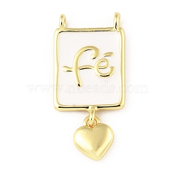 Rack Plating Brass Pendant, with Enamel, Long-Lasting Plated, Lead Free & Cadmium Free, Rectangle with Heart, Real 18K Gold Plated, 29x13x1.7mm, Hole: 1.6mm(KK-H456-02G)