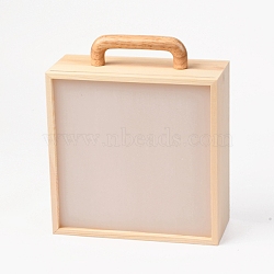 Wooden Storage Box, with Acrylic Transparent Cover and Handle, Square, BurlyWood, 19.5x8.5x23cm(CON-B004-01A)