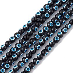 Baking Painted Glass Beads, Round with Evil Eye, Black, 6x5mm, Hole: 1.2mm, about 63~68pcs/strand, 13.70~15.04(34.8~38.2cm)(DGLA-C001-02D)