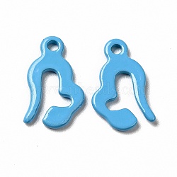 Spray Painted 201 Stainless Steel Charms, Sky Blue, 13x8x1mm, Hole: 1.2mm(STAS-G304-27B)