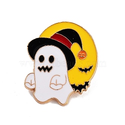 Halloween Alloy Enamel Brooches, Golden Enamel Pins, Ghost, 32x27.5x2mm(JEWB-K021-01B-G)