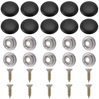20Sets Leather Car Roof Buckle Fastener, with Iron Findings, Flat Round, Black, 20x5mm, Inner Diameter: 9.5mm