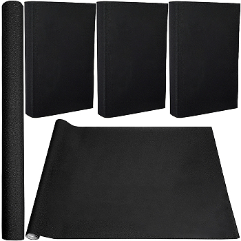 DIY Faux Suede Fabric, with Paper Back, for Book Binding, Velvet Box Making, Black, 1500x430mm