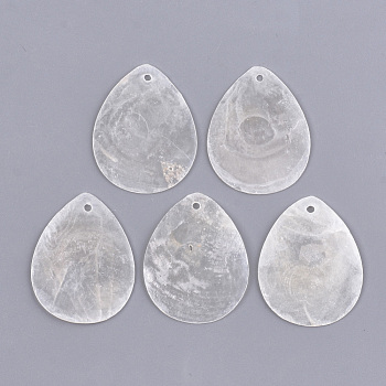 Capiz Shell Pendants, teardrop, WhiteSmoke, 39x30x1mm, Hole: 1.5mm