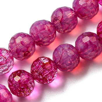 Baking Painted Glass Bead Strands, Faceted, Round, Camellia, 8mm, Hole: 1.2mm, about 50pcs/strand, 14.37 inch(36.5cm)