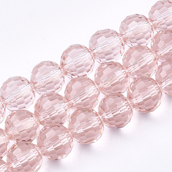 Electroplate Glass Beads Strands, Faceted, Round, Pink, 10mm, Hole: 1mm, about 72pcs/strand, 26 inch