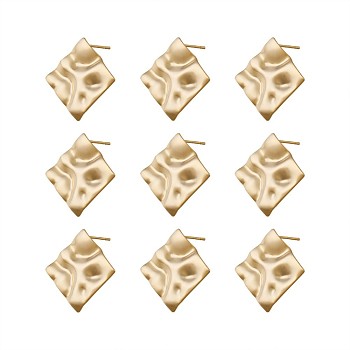 Brass Stud Earring Findings, with Loop, Rhombus, Real 18K Gold Plated, 25x25mm, Hole: 2.5mm, pin: 0.8mm