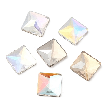 K5 Glass Rhinestone Cabochons, Flat Back & Back Plated, Faceted, Square, Mixed Color, 12x12x4.5mm