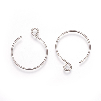 304 Stainless Steel Earring Hooks, Ear Wire, with Horizontal Loop, Stainless Steel Color, 22x18mm, Hole: 2.5mm, Pin: 0.8mm