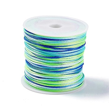 Segment Dyed Nylon Thread Cord, Rattail Satin Cord, for DIY Jewelry Making, Chinese Knot, Green, 1mm