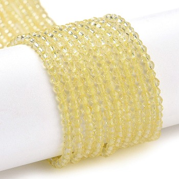 Transparent Glass Beads Strands, Faceted Round, Light Goldenrod Yellow, 2x2mm, Hole: 0.6mm, about 184pcs/strand, 14.49''(36.8cm)