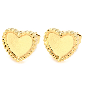 304 Stainless Steel Stud Earring Findings, Heart Earring Settings, Real 18K Gold Plated, Tray: 8x9mm, 9.5x10.5mm