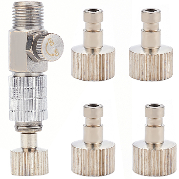 Brass Air Pipe Changers Set, Painting Spray Nozzle Accessories, with Screw Changers, Column, Platinum, 37x18x12.5mm, Inner Diameter: 5mm and 6.5mm, Screw Changers: 17x11mm, Hole: 2.8mm, 5pcs