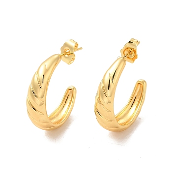 Rack Plating Brass Croissant Stud Earrings for Women, Lead Free & Cadmium Free, Real 18K Gold Plated, 27mm, Pin: 0.8mm