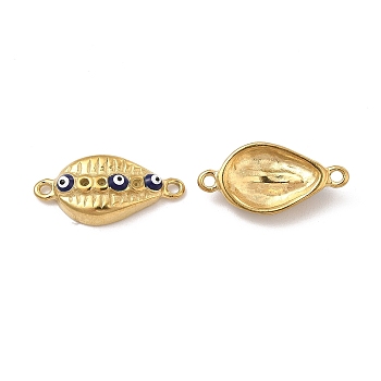 Vacuum Plating 201 Stainless Steel Evil Eye Enamel Connector Rhinestone Settings, Real 18K Gold Plated, Shell, Midnight Blue, Fit for 1mm Rhinestone, 19x9x4mm, Hole: 1.2mm