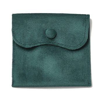Velvet Jewelry Pouches, Jewelry Gift Bags with Snap Button, for Ring Necklace Earring Bracelet Storage, Square, Dark Cyan, 10x9.7x0.2cm