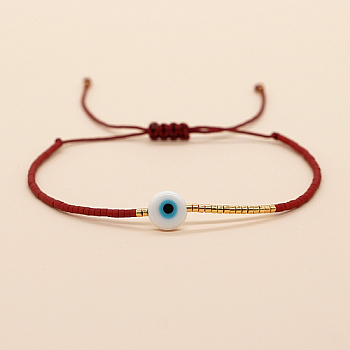 Adjustable Lanmpword Evil Eye Braided Bead Bracelet, Dark Red, 11 inch(28cm)