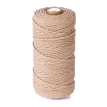 100M Round Cotton Braided Cord, for DIY Handmade Tassel Embroidery Craft, Blanched Almond, 3mm, about 109.36 Yards(100m)/Roll
