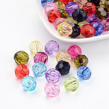 Transparent Acrylic Beads, Faceted Round, Mixed Color, about 12mm in diameter, hole: 2mm, about 568pcs/500g