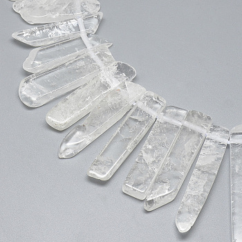Natural Quartz Crystal Beads Strands, Rock Crystal, Top Drilled Beads, Rectangle, 19~67x8~11x4~9mm, Hole: 1mm, about 38~48pcs/strand, 15.7 inch