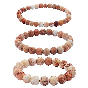 3Pcs 3 Size Natural Imperial Jasper Round Beaded Stretch Bracelets Set, Gemstone Jewelry for Women, Olive, Inner Diameter: 2-1/8 inch(5.5cm), Beads: 6~10mm, 1Pc/size