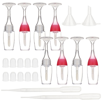 Plastic Empty Lip Glaze Containers Sets, Refillable Lip Gloss Bottles, with Cap, Brush, Dropper, Funnel Hopper, Clear, 7.8x2.3cm, Capacity: 8ml