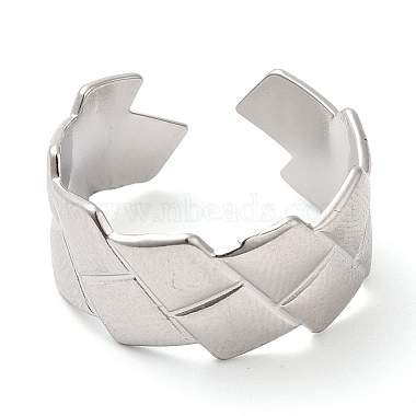 304 Stainless Steel Rhombus Open Cuff Ring for Women(RJEW-I098-24P)-2