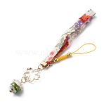 Brass Pendant Keychains, with Polyester Rope, Iron Lobster Claw Clasps, Lucky Cat Porcelain Beads, Colorful, 21.5cm(HJEW-WH0039-15B)