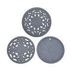 Floral Silicone Heat Insulation Coasters, Restaurant Western Placemat, Round, Gray, 160x0.8mm, about 3pcs/set(AJEW-K055-01A)