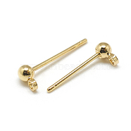 Brass Stud Earring Findings, Real 18K Gold Plated, 15x5x3mm, Hole: 1mm, Pin: 0.7mm(KK-N200-096A)